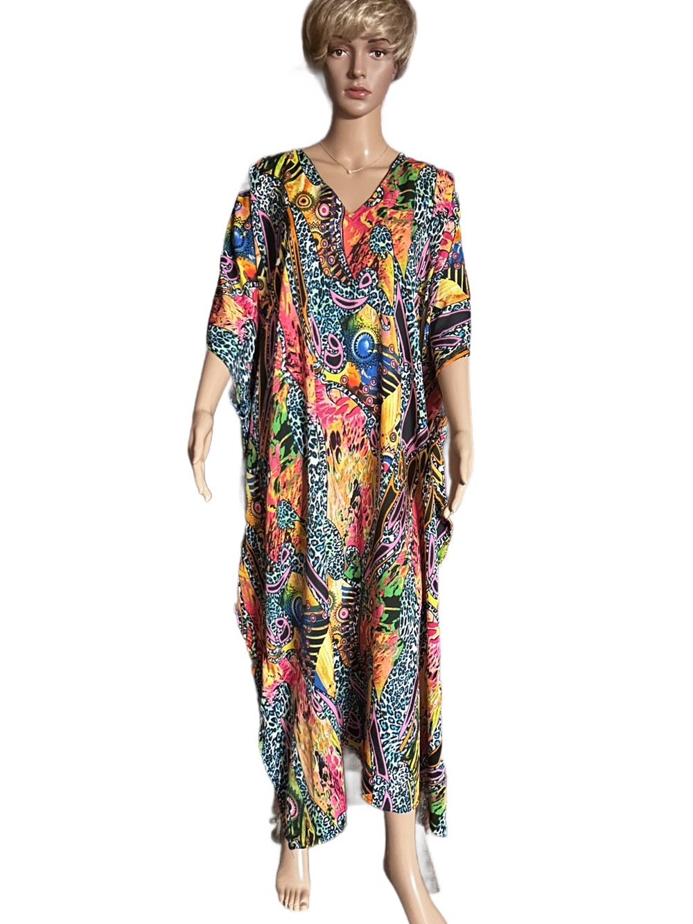 Gypsie Blu ~ One Size ~ Multi-Colors ~ Animal Print ~ Boho Kaftan Dress ~ New